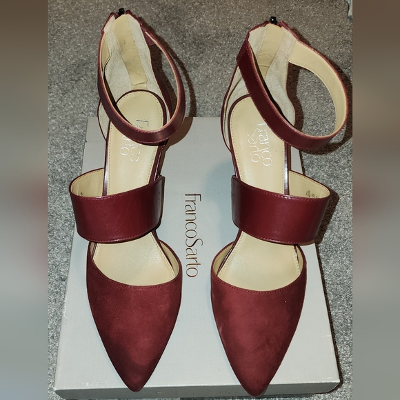 Franco Sarto burgundy leather wide strapy pumps, sz: 9.5 "Alysia" - Picture 7 of 14